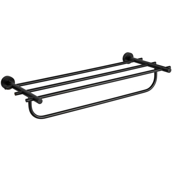 Barca Black Wall Towel Rack Bath Storage Shelf Hanging Organizer With Towel Bar