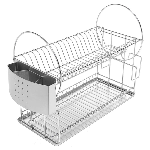 Sleek Stainless Steel 2 Tier Kitchen Countertop Dish Rack / Plate / Cup Air Drying Drainer Storage System