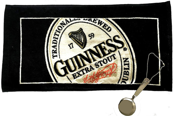 Guinness Stout Beer Black & Tan Bar Towel With a Guinness Engraved Pouring Spoon