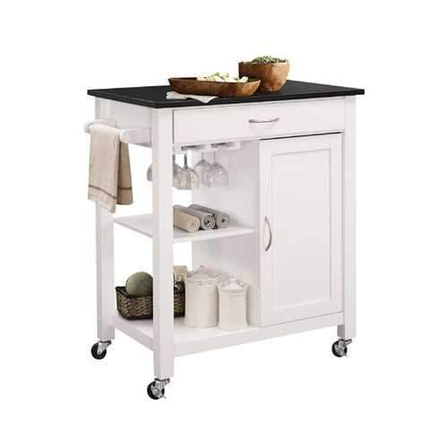 Kitchen Cart In Black And White - Rubber Wood, Mdf Black And White