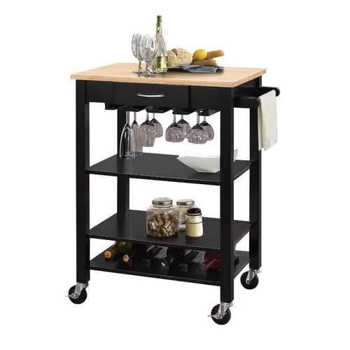 Kitchen Cart In Natural And Black - Rubber Wood, Mdf Natural And Black