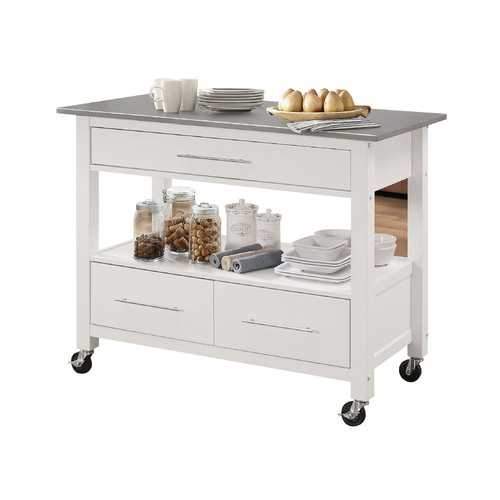 Kitchen Island In Stainless Steel And White - Stainless Steel, Rubber W Stainless Steel And White