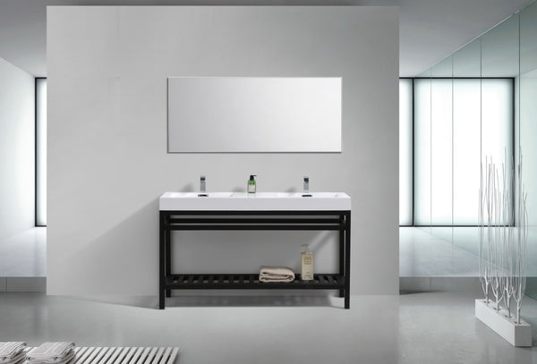 Cisco 60", Kube Matte Black Modern Bathroom Vanity, Double Sink