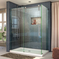 Enigma-Z 34 1/2 in. D x 48 3/8 in. W x 76 in. H Fully Frameless Sliding Shower Enclosure in Brushed Stainless Steel