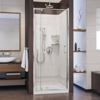 Flex 36 in. D x 36 in. W x 76 3/4 in. H Semi-Frameless Shower Door in Chrome with White Base and Backwalls