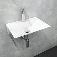 Minimal 15-3/4" Wall Bathroom Washbasin Sink Lavatory Vanity, Stainless Steel With Towel Bar