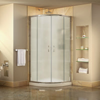 Prime 33 in. x 74 3/4 in. Semi-Frameless Frosted Glass Sliding Shower Enclosure in Chrome with White Base Kit