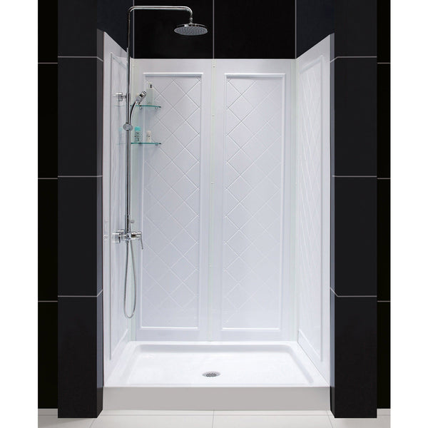 36 in. D x 48 in. W x 76 3/4 in. H Center Drain Acrylic Shower Base and QWALL-5 Backwall Kit In White