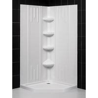 36 in. x 36 in. x 75 5/8 in. H Neo-Angle Shower Base and QWALL-2 Acrylic Corner Backwall Kit in White