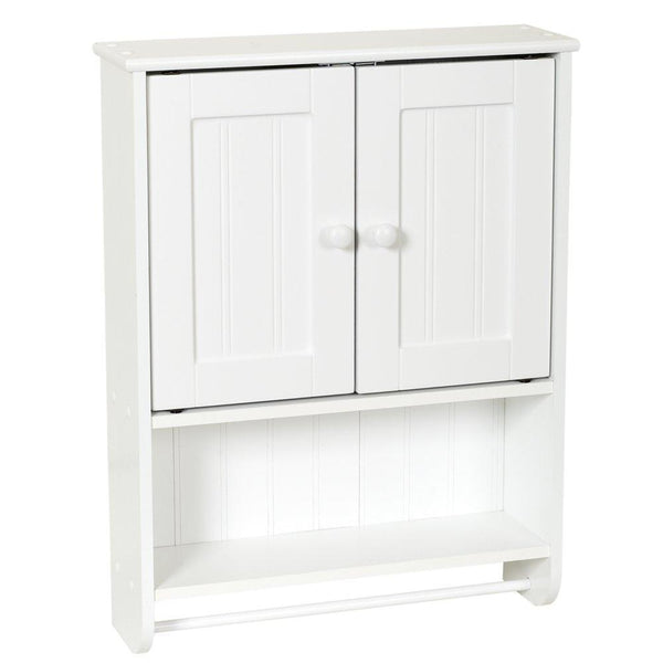 Wall Mount Bathroom Cabinet with Towel Bar in White Finish