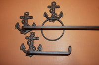 3) Anchor Bathroom Decor, Cast Iron Towel Bar Rack Ring Toilet Paper TP Holder, Set of 3 pieces, Shipping Included