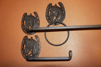 3) Cast Iron Cowboy Bathroom Decor Horse Head Design Towel Bar Toilet Paper Holder Towel Ring Set