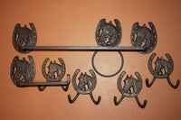 7) Country Western Horse Bathroom Decor, Towel Toilet Paper Holder set of 7 pcs Solid Cast Iron Rustic Brown Finish