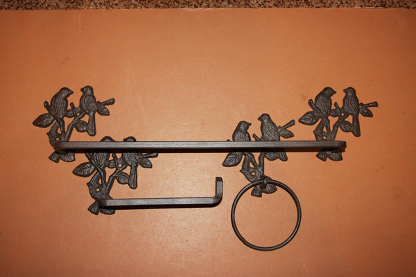 3) Wild Bird Bathroom Hardware Accessory Set Cast Iron Towel Bar Rack, Toilet Paper Holder, Towel Ring, Shipping Included