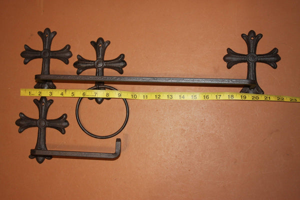 3) Spanish Mission Cast Iron Bathroom Towel Rack, Towel Ring, Toilet Paper Holder