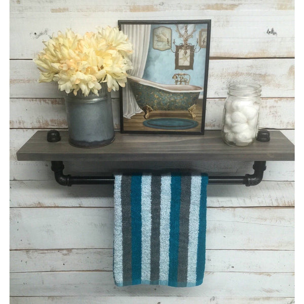 Industrial towel rack shelf- Rustic shelves- industrial decor