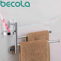 Bathroom Accessories Folding Movable Bath Towel Bar Surface Chrome Double Towel Racks W/ Cup Holder B88007