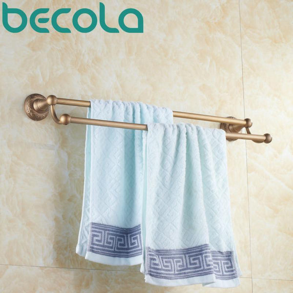 Bathroom Accessories Antique Double Towel Bar Bathroom Hardware Wall Mounted Brass Towel Holder B5310