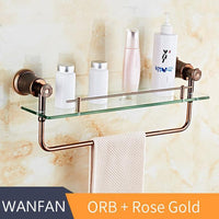 Bathroom Shelves Brass Orb Tempered Glass Shelf Towel Bar Hanger Cosmetic Racks Bathroom Accessories Wall Holder Shelves 5513