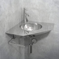 ORN 15-3/4" Corner Washbasin Sink Lavatory Vanity, Stainless Steel With Towel Bar